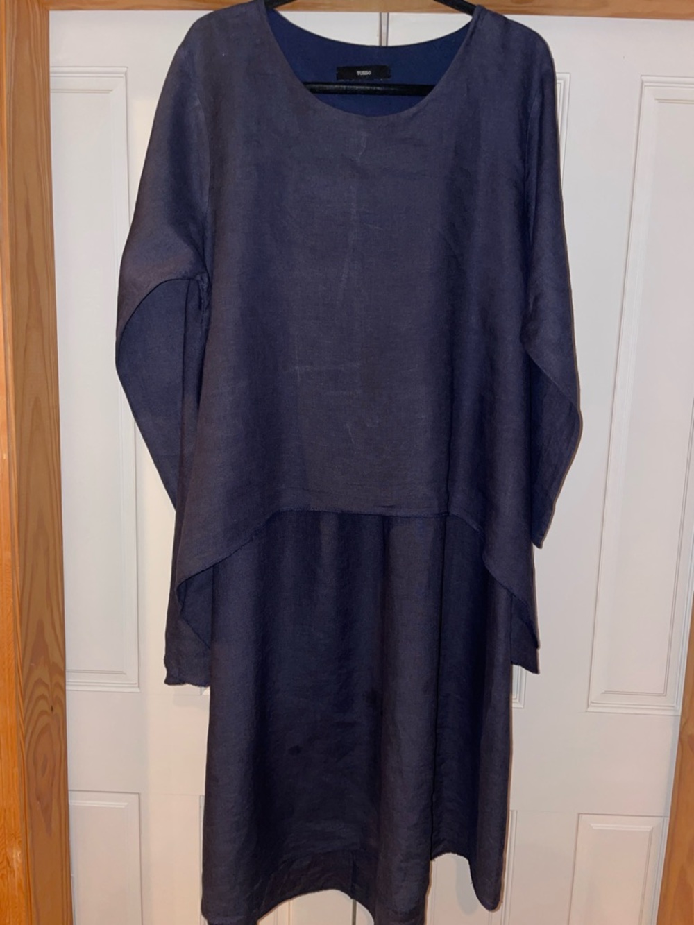 Tusso Navy Midi Linen Dress with Layered Tunic. SZ 1X